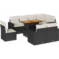 vidaXL Ensemble de salon de jardin 9 pièces avec coussins noir poly rotin
