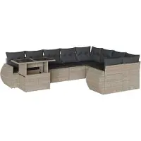 vidaXL Ensemble de 10 canapés de jardin avec coussins gris clair Poly rotin