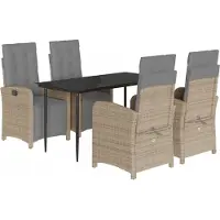 vidaXL Salon de jardin 5 pièces avec coussins Beige Poly Rattan