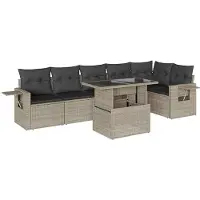 vidaXL Ensemble de salon de jardin 7 pièces avec coussins gris clair Poly rotin
