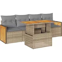 vidaXL Ensemble de salon de jardin 5 pièces avec coussins Beige Poly Rattan