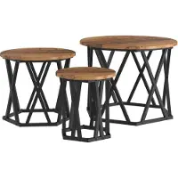 vidaXL Table d'appoint empilable, ensemble de 3 pièces, bois de récupération, 53 x 53 x 40 cm