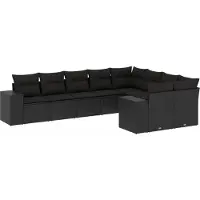vidaXL Ensemble de salon de jardin 9 pièces avec coussins noir poly rotin