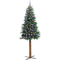 vidaXL Sapin de Noël mince Vert 210 cm PVC et bois de pin massif