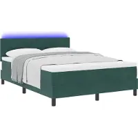 vidaXL Lit à lattes avec éclairage LED, tête de lit intégrée, vert foncé, 140 x 190 cm, revêtement en velours