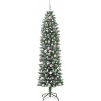 vidaXL Arbre de Noël artificiel élancé vert et blanc 210 cm