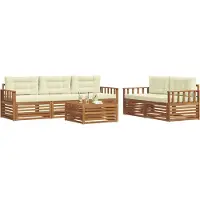vidaXL Ensemble de salon de jardin 6 pièces, couleurs naturelles et crème