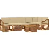 vidaXL Ensemble de canapés d'angle avec coussins (7 pièces), couleur naturelle et beige, en bois massif d'acacia