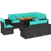 vidaXL Ensemble de salon de jardin 9 pièces avec coussins noir poly rotin