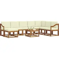 vidaXL Ensemble de salon de jardin 9 pièces, couleurs naturelles et crème
