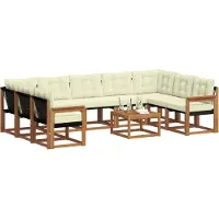 vidaXL Ensemble de canapés d'extérieur , 10 pièces, couleur naturel et crème, en bois massif d'acacia