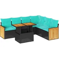 vidaXL Ensemble de salon de jardin 7 pièces avec coussins noir poly rotin