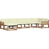 vidaXL Ensemble de salon de jardin 7 pièces, bois d'acacia massif, couleurs naturelles et crème