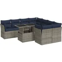 vidaXL Ensemble de salon de jardin 9 pièces avec coussins Gris Poly rotin Acacia