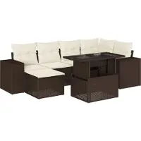vidaXL Ensemble de salon de jardin 7 pièces avec coussins Marron Poly rotin