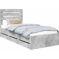 vidaXL Cadre de lit avec tête de lit Béton Gris 75 x 190 cm Bois d'ingénierie