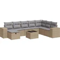 vidaXL Ensemble de salon de jardin 9 pièces avec coussins beige Poly rotin
