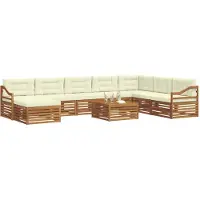 vidaXL Ensemble de salon de jardin 9 pièces, bois d'acacia massif, couleurs naturelles et crème
