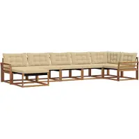 vidaXL Ensemble de salon de jardin 7 pièces, bois d'acacia massif, couleurs naturelles et beige