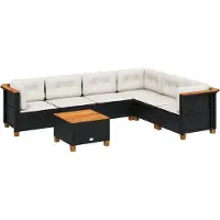 vidaXL Ensemble de salon de jardin 7 pièces avec coussins noir poly rotin