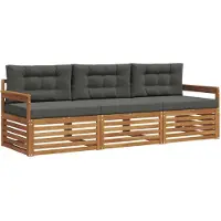 vidaXL Ensemble de canapés d'extérieur avec coussins 3 pièces Nature et Anthracite