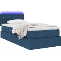 vidaXL Lit de rangement LED avec matelas, bleu, 90 x 190 cm, tissu