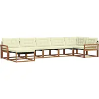 vidaXL Ensemble de salon de jardin 7 pièces, bois d'acacia massif, couleurs naturelles et crème
