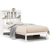 vidaXL Lit en bois massif avec étagère sans matelas blanc 90x200 cm pin