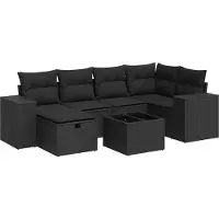 vidaXL Ensemble de salon de jardin 6 pièces avec coussins noir poly rotin