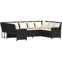 vidaXL Canapé de jardin avec coussins noir Poly rotin