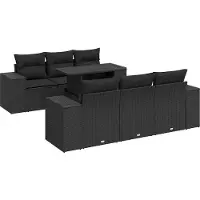vidaXL Ensemble de salon de jardin 7 pièces avec coussins noir poly rotin