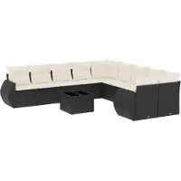 vidaXL Ensemble de salon de jardin 11 pièces avec coussins noir poly rotin