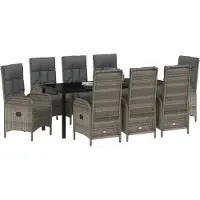 vidaXL Salon de jardin avec coussins 9 pcs Gris Poly-Rotin