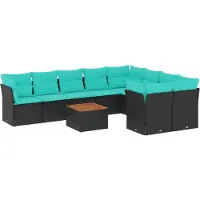 vidaXL Ensemble de 10 canapés de jardin avec coussins noir poly rotin