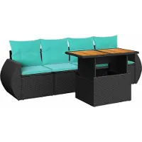 vidaXL Ensemble de salon de jardin 5 pièces avec coussins noir poly rotin