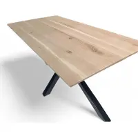 WestTree Table en chêne massif avec chant suisse 180x100cm, pieds araignée tournés en noir