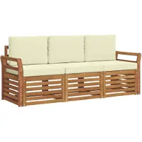 vidaXL Ensemble de canapés , 3 pièces, en bois d'acacia massif, couleur naturelle et crème