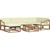 vidaXL Ensemble de salon de jardin 7 pièces, bois d'acacia massif, couleurs naturelles et crème