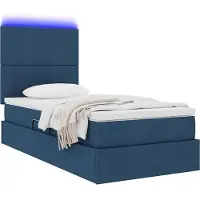 vidaXL Lit de rangement LED avec matelas, bleu, 90 x 190 cm, tissu