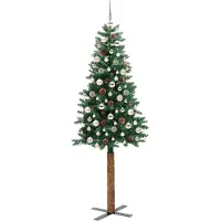 vidaXL Sapin de Noël mince Vert 210 cm PVC et bois de pin massif