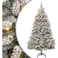 vidaXL Sapin de Noël artificiel Vert et blanc 210 cm PVC et métal