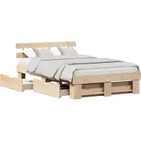 vidaXL Cadre de lit avec tête de lit Marron 140 x 190 cm Pin massif