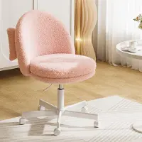 COMHOMA Chaise Homeoffice, chaise de maquillage, chaise de bureau sans accoudoirs, chaise pivotante, chaise de bureau confortable sur roulettes, hauteur réglable Flausch rose