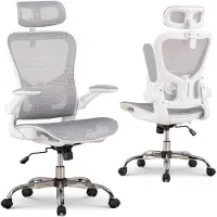 COMHOMA Chaise de bureau ergonomique, chaise de bureau avec appui-tête réglable, accoudoirs, soutien lombaire, fonction bascule, fauteuil de direction en maille, 150kg