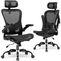COMHOMA Chaise de bureau ergonomique, chaise de bureau avec appui-tête réglable, accoudoirs, soutien lombaire, fonction bascule, fauteuil de direction en maille, 150kg