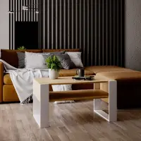 Mirabilesse Table basse - design moderne rustique - table de salon table d'appoint table basse table de thé en bois (chêne - blanc mat) - 92x45x53,6