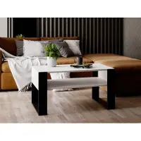 Mirabilesse Table basse - design moderne rustique - table de salon table d'appoint table basse table de thé en bois blanc mat - noir mat - 92x45x53,6