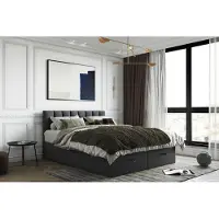 TRADA Gusto Lit Boxspring Lit adulte 200x200 avec rangement, matelas ressorts ensachés et surmatelas à mémoire de forme Visco Memory en gris foncé
