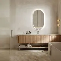 PonteSino Miroir de salle de bain LED HOKO, ovale, 100x60 cm, miroir mural sans cadre avec éclairage périmétrique, antibuée, tactile, mémoire, 2700-6500 K, IP44, Trieste