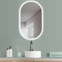 PonteSino HOKO Miroir de salle de bain LED 45x75 cm Miroir mural ovale + alternance LED blanc chaud/blanc froid/neutre. Lumière allumable par interrupteur tactile/ mural. Bari